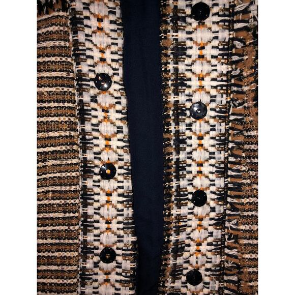 Tory Burch Jessica Tweed Jacket Size 6 Blazer Hidden Snaps Fringe Brown Black - Picture 9 of 9